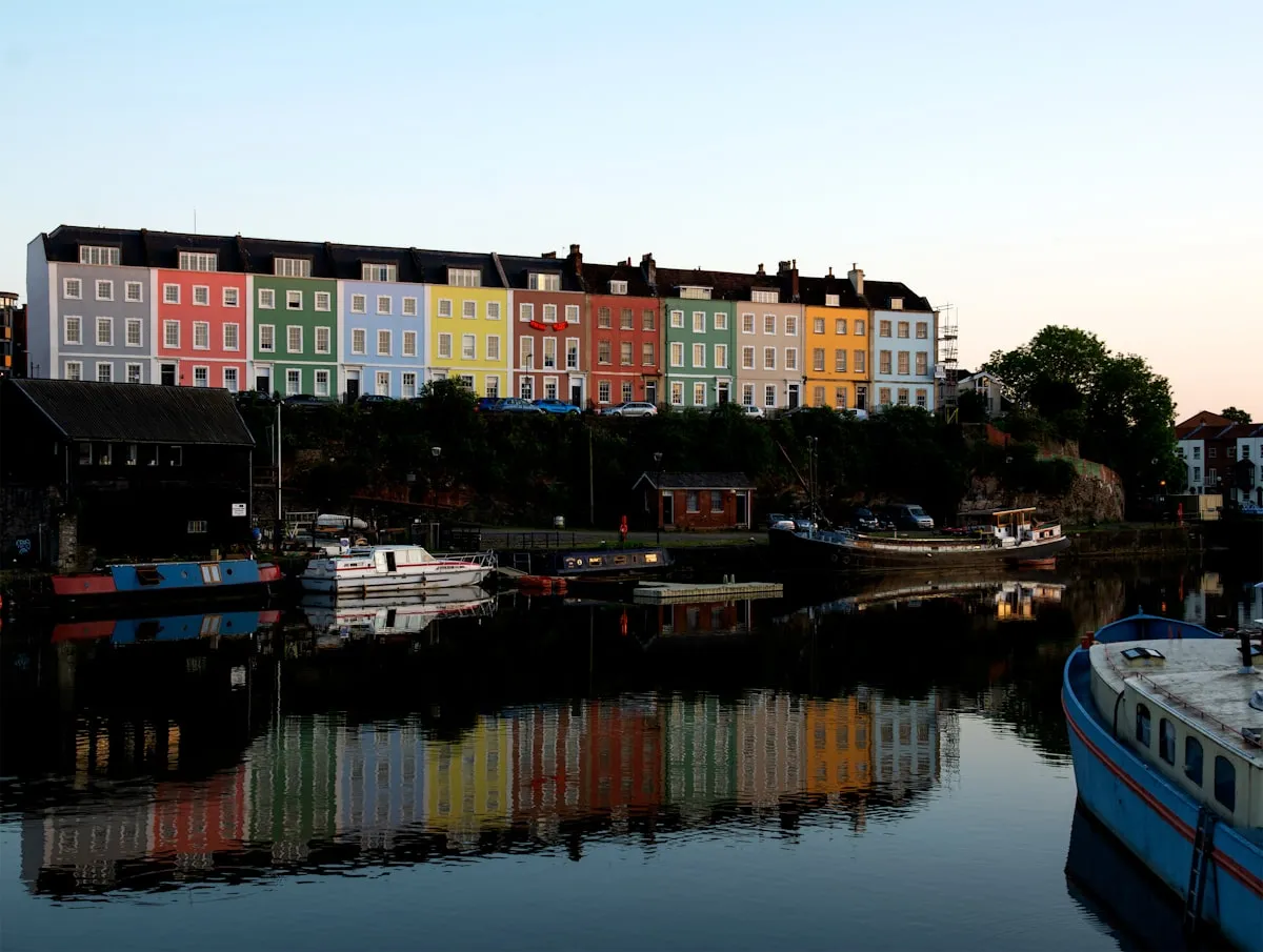 An evening view across Bristol Harbourside