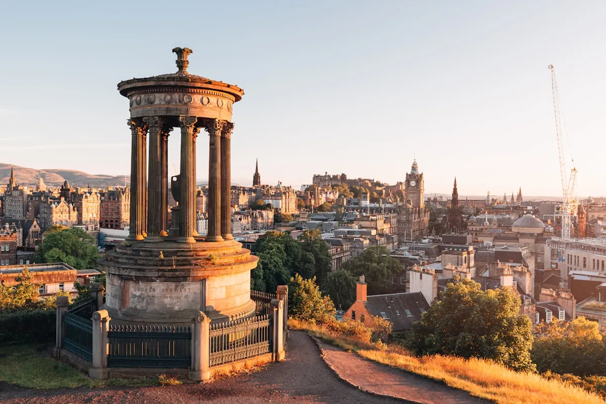 The Edinburgh skyline seen from Calton Hill at sunset
