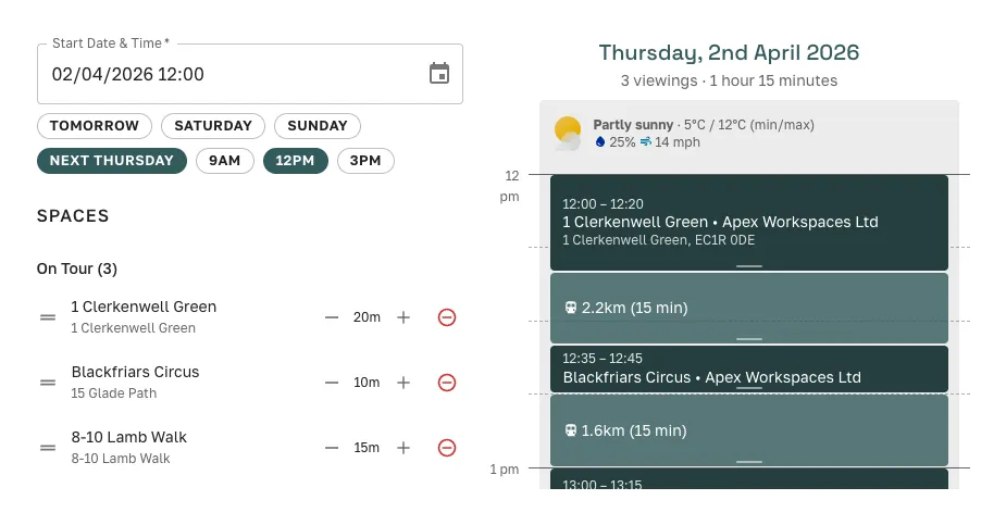 Drag-and-drop viewing tour coordination