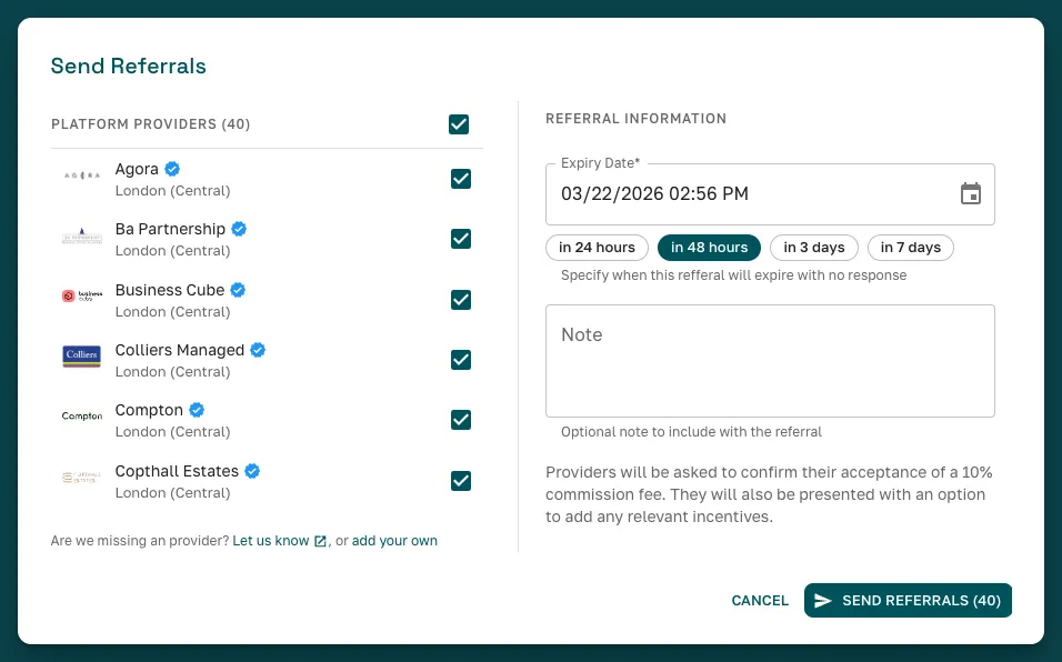 Selecting workspace providers filtered by coverage area