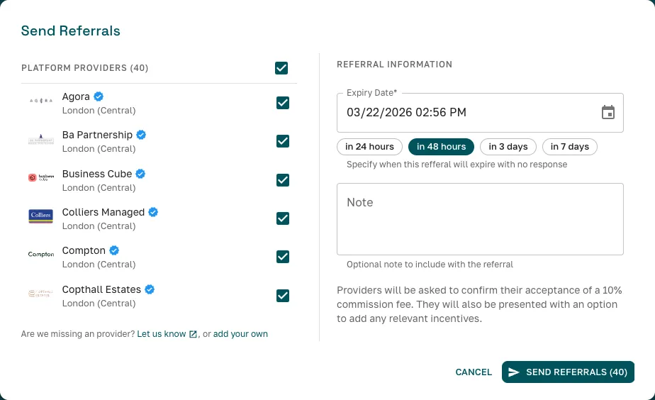 Distributing a workspace requirement to providers in Great Space
